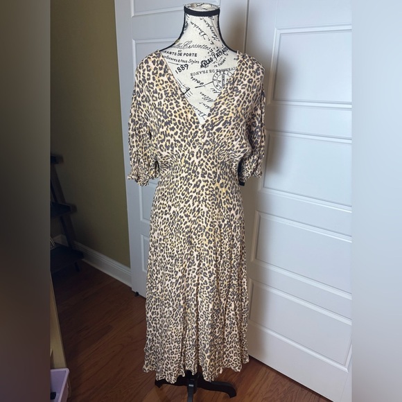Faithfull the Brand Marie Louise Mila Leopard Animal Print Midi Dress 6 - Picture 3 of 9